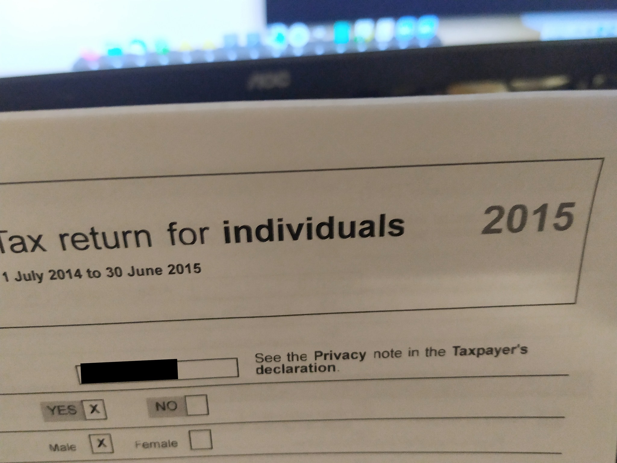 Tax return printed